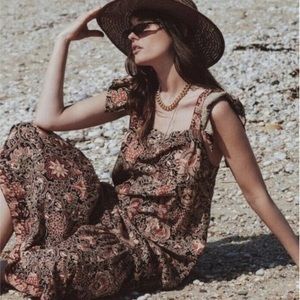 Boho Maxi Dress in Brown & Rust Floral Print